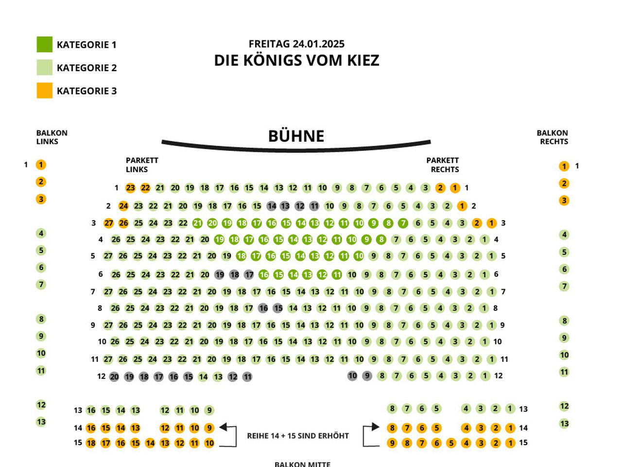 Saalplan Die Königs vom Kiez- Kommen wieder nach Köln  - Das Musical mit Herz und Promille